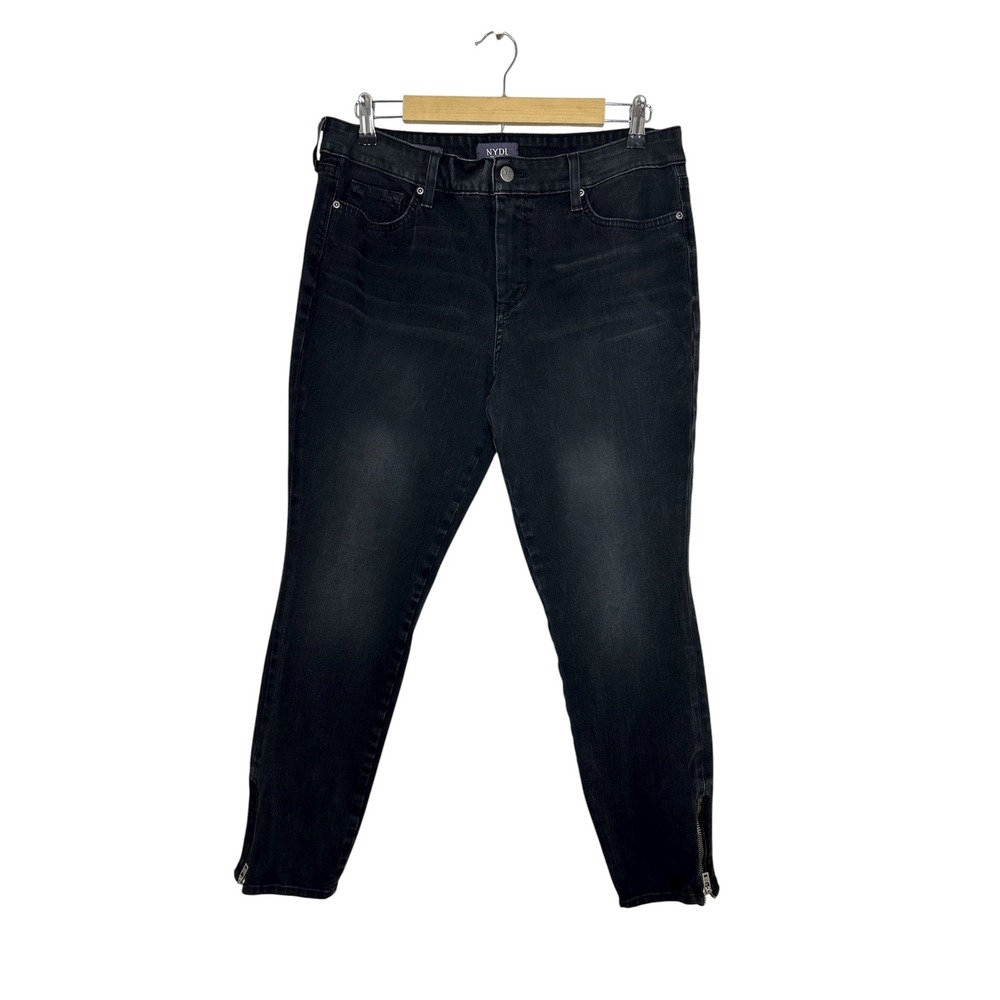 NYDJ Ami Lift Tuck Cotton Stretch Black Wash Skinny Ankle Zipper Jeans 12